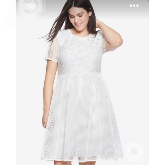 Eloquii White Mesh and Lace Dress Midi Exposed Back Zipper Size 18 - Picture 1 of 12